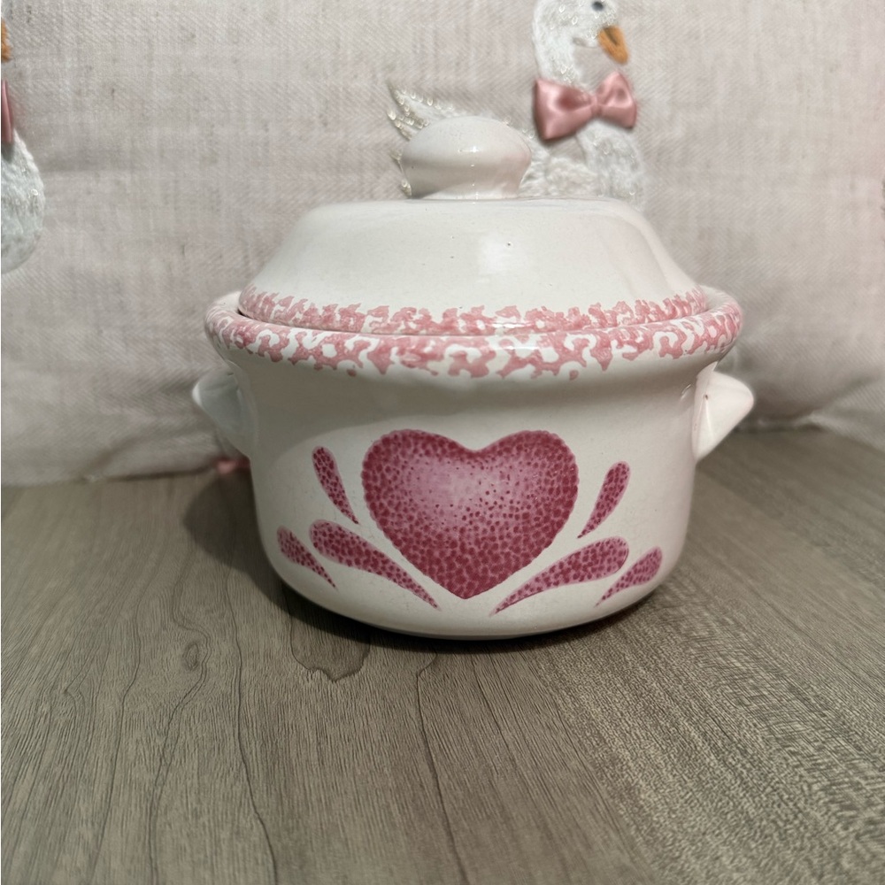 (#3) Vintage Corelle Pink Heart Spongeware Mini Casserole Dish w/ Lid